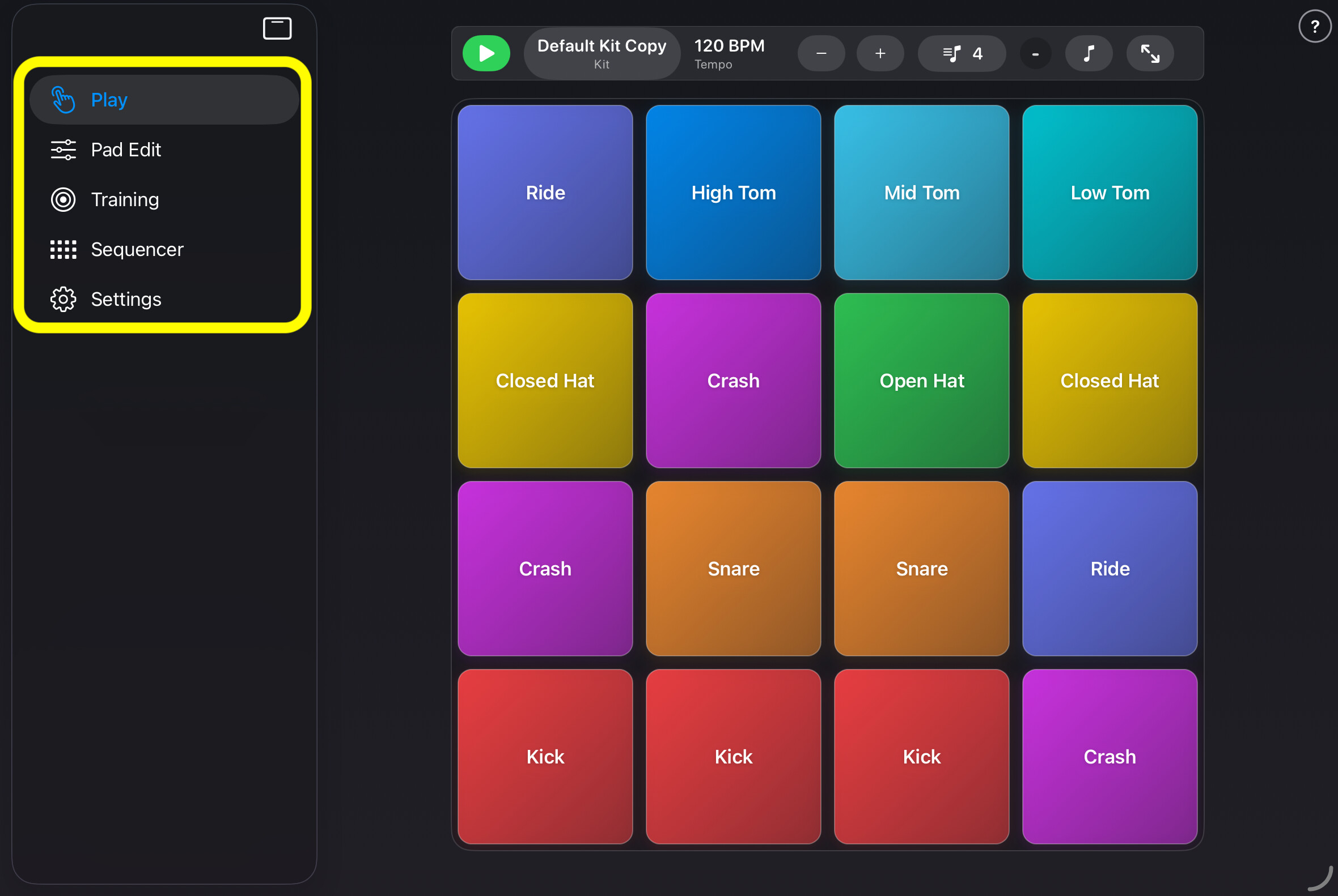 Five-tab layout on iPad, shown in the sidebar.