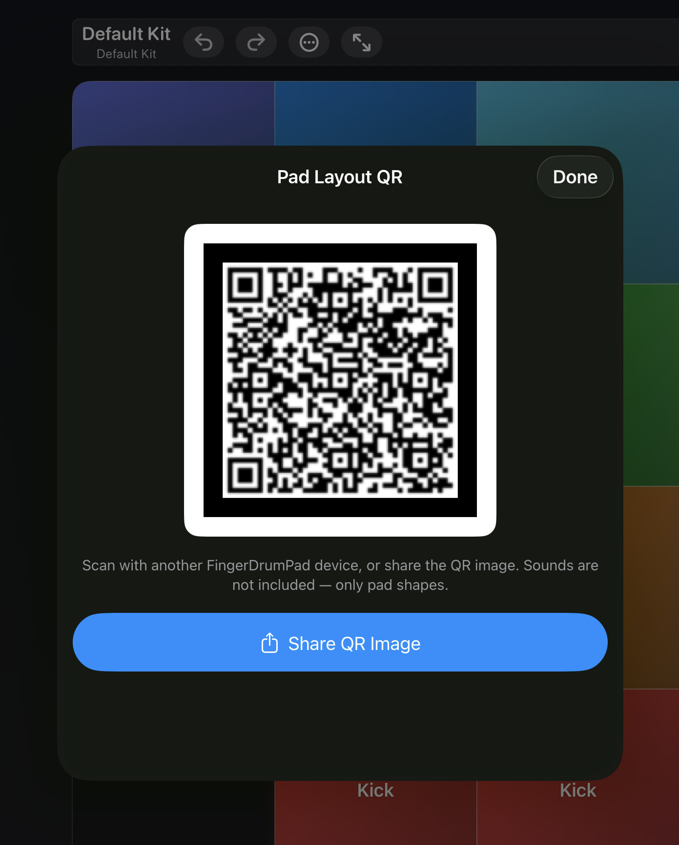 Pad layout sharing — the QR code generated for the current kit layout.